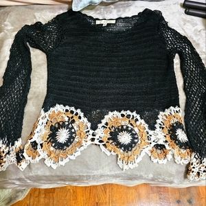 Black long sleeve crochet top